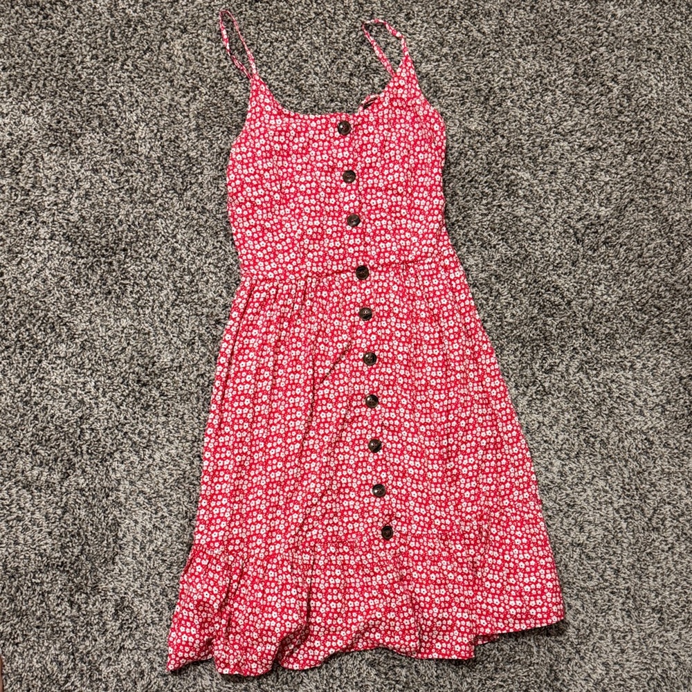 Floral Button-Down Red and White Dress